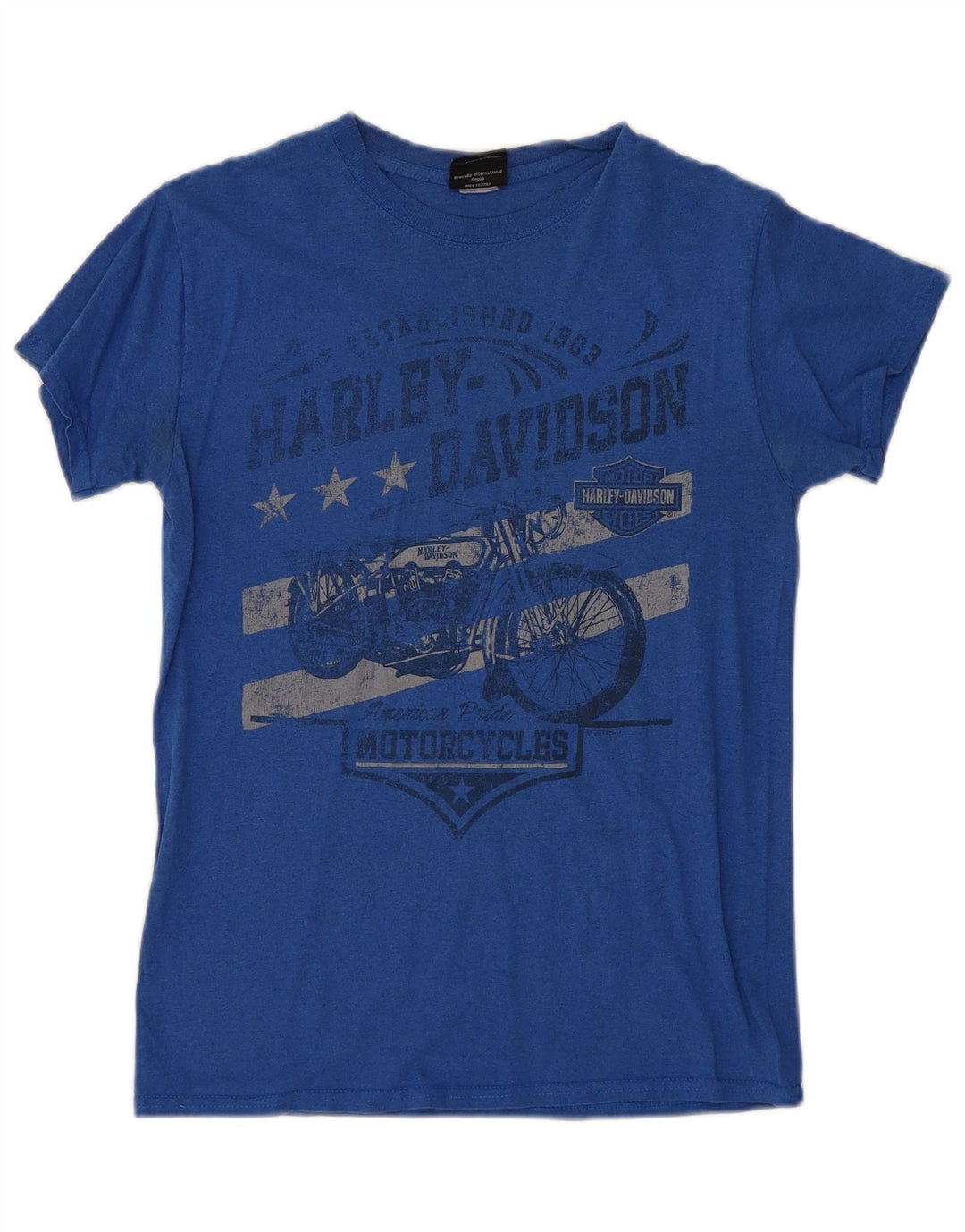Harley Davidson Herre grafisk T-shirt top lille blå motorcykel