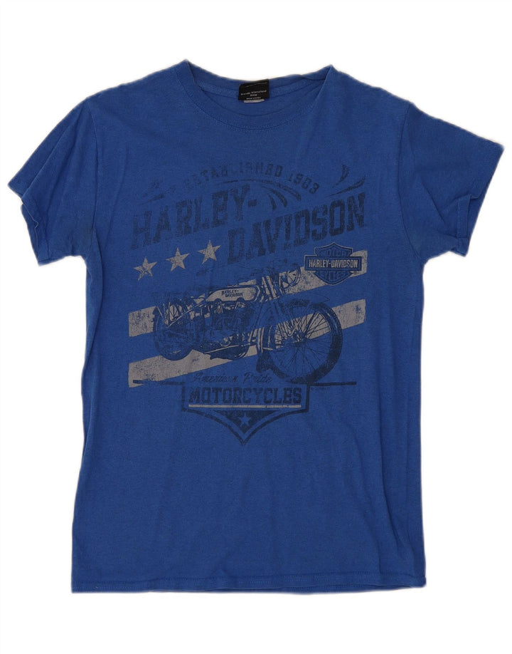Harley Davidson Herre grafisk T-shirt top lille blå motorcykel