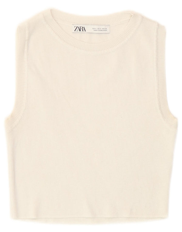 Zara Womens Crop Vest Tank Top UK 8 Small Off White