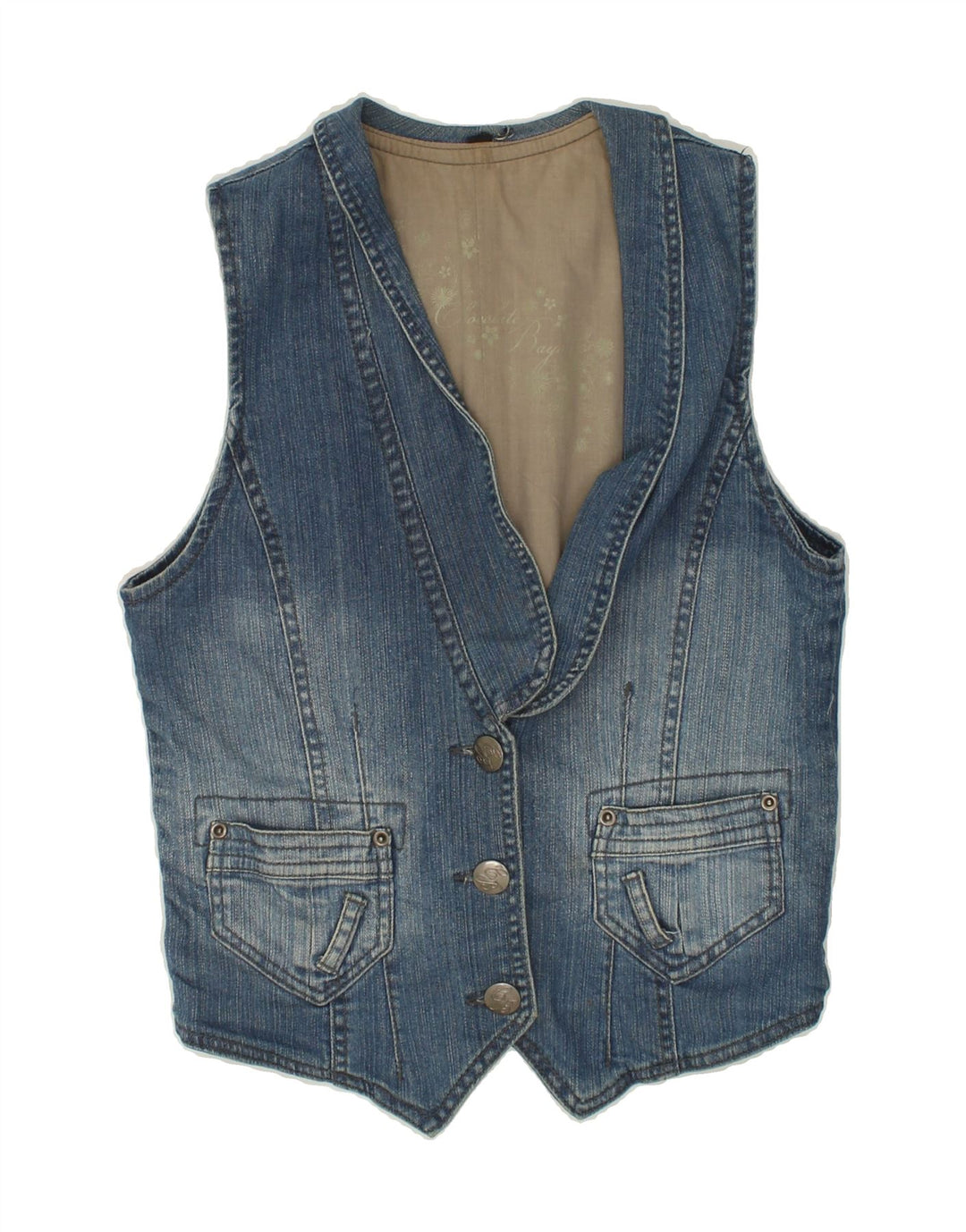 VINTAGE Dame denim vest UK 12 Medium Blue Bomuld