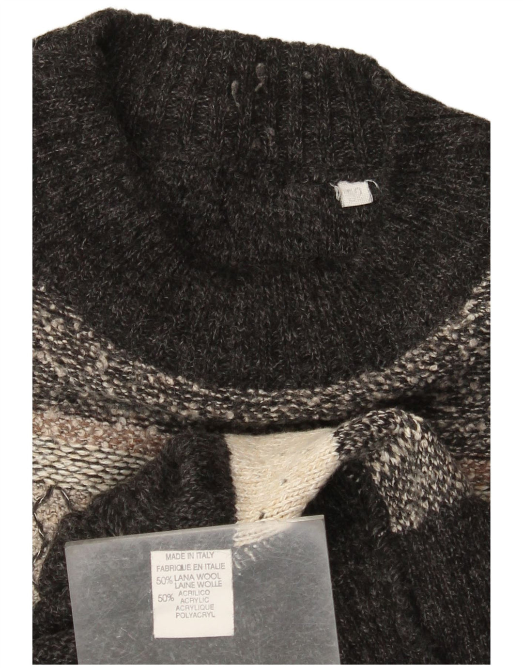 Vintage Herre Crew Neck Jumper Sweater IT 52 Stor Grå Colourblock Uld
