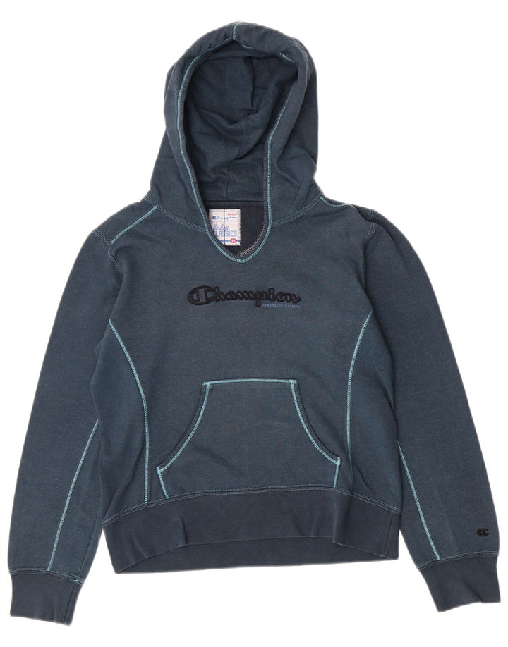 Champion Womens Heritage Classics Grafisk hættetrøje Jumper UK 12 Medium Blue