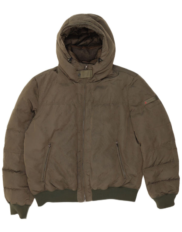 PEUTEREY Herre hættepolstret jakke UK 46 3XL Khaki Polyester