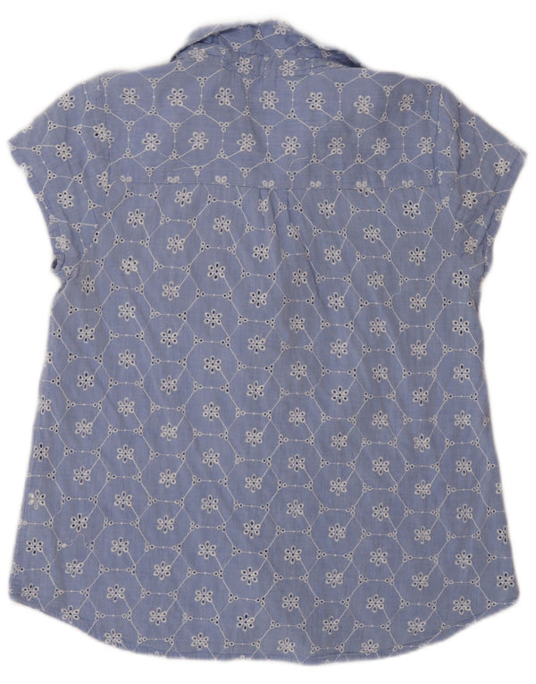 White Stuff Kortærmet skjorte til kvinder UK 12 Medium Blue Floral Cotton