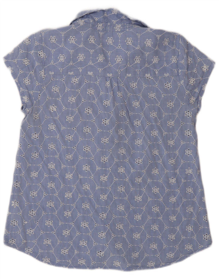 White Stuff Kortærmet skjorte til kvinder UK 12 Medium Blue Floral Cotton