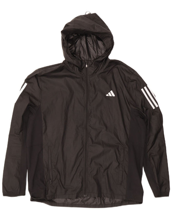 Adidas Herre Aeroready Regnjakke med hætte UK 42 XL Sort Polyester
