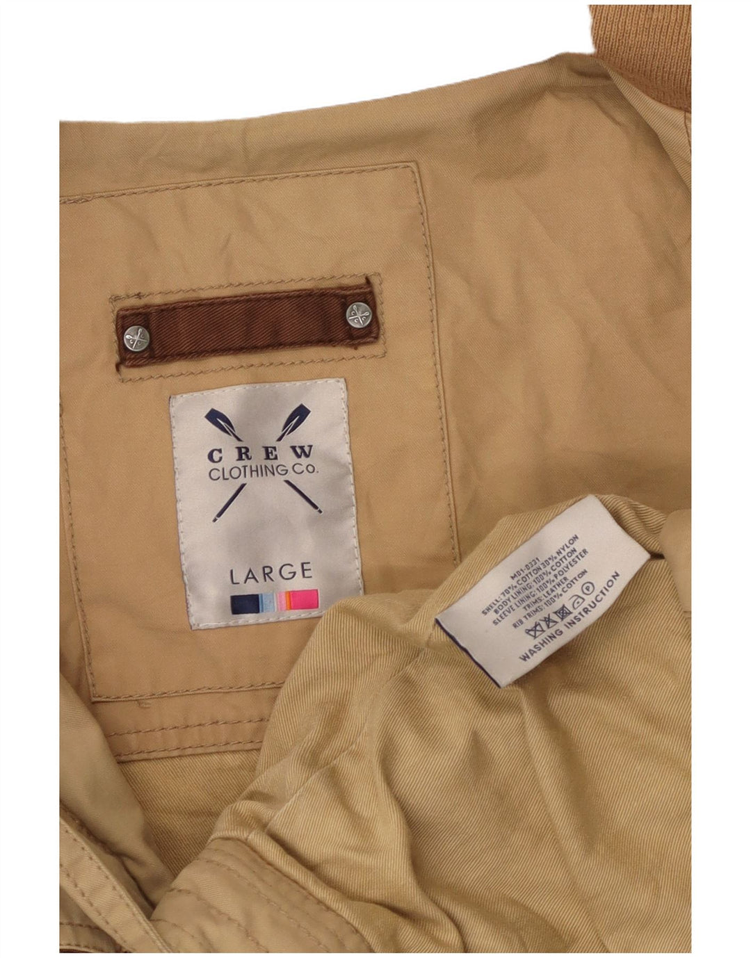 Crew Clothing Herre Bomber Jacket UK 40 Stor Beige Bomuld
