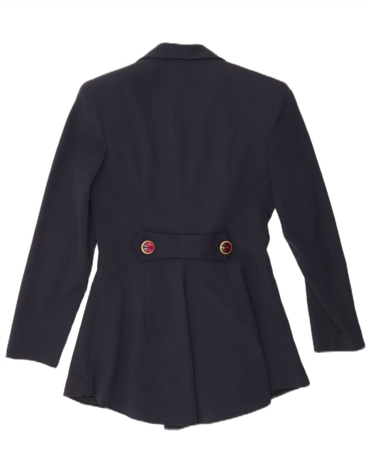 VINTAGE Dame Longline Blazer Jacket UK 10 Small Navy Blue