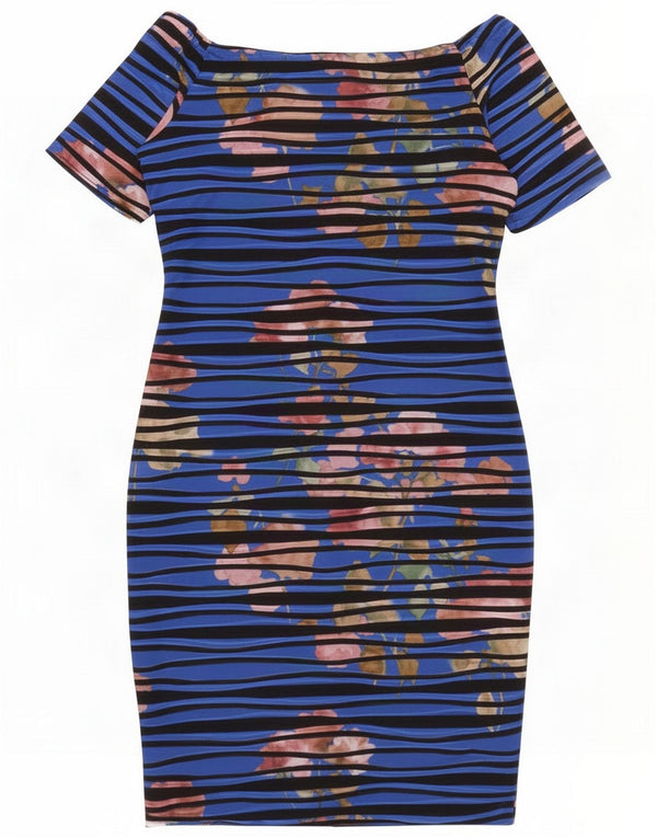 Gina Bacconi Womens Bodycon Dress UK 14 Medium Blue Floral Polyester
