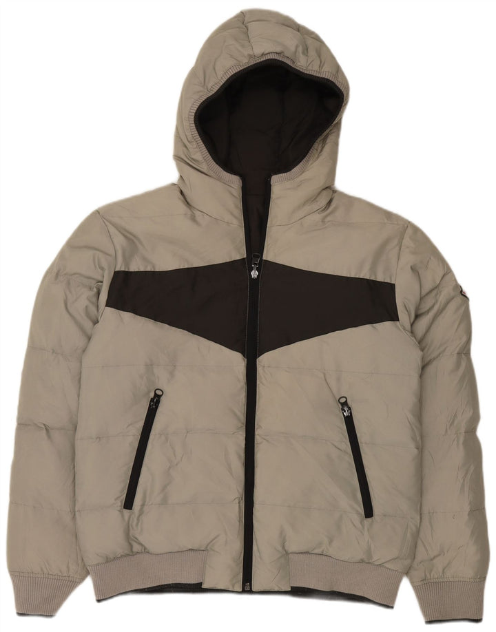 Bear Herre Hætte Vendbar Polstret Jakke UK 40 Stor Grå Polyamid