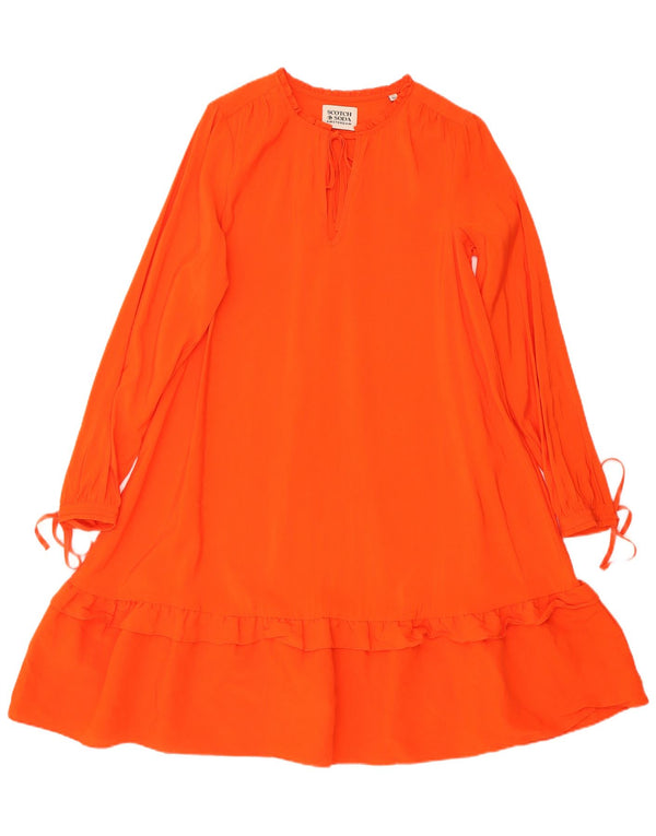 Scotch & Soda Langærmet Flæse A-Line Kjole til Damer UK 6 XS Orange Viscose