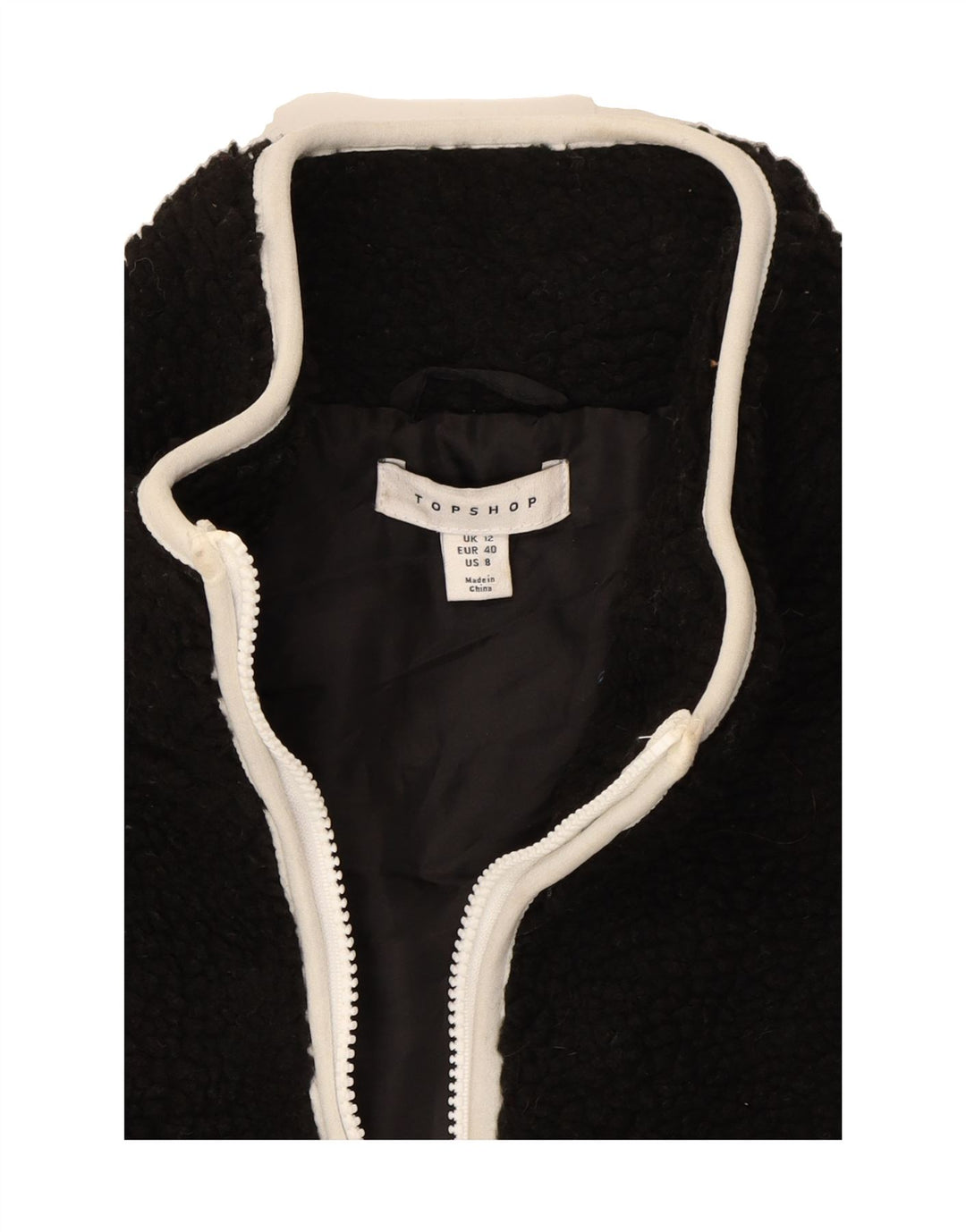 TOPSHOP Womens Fleece Jacket UK 12 Medium Black Polyester Vintage Topshop and Second-Hand Topshop from Messina Hembry 