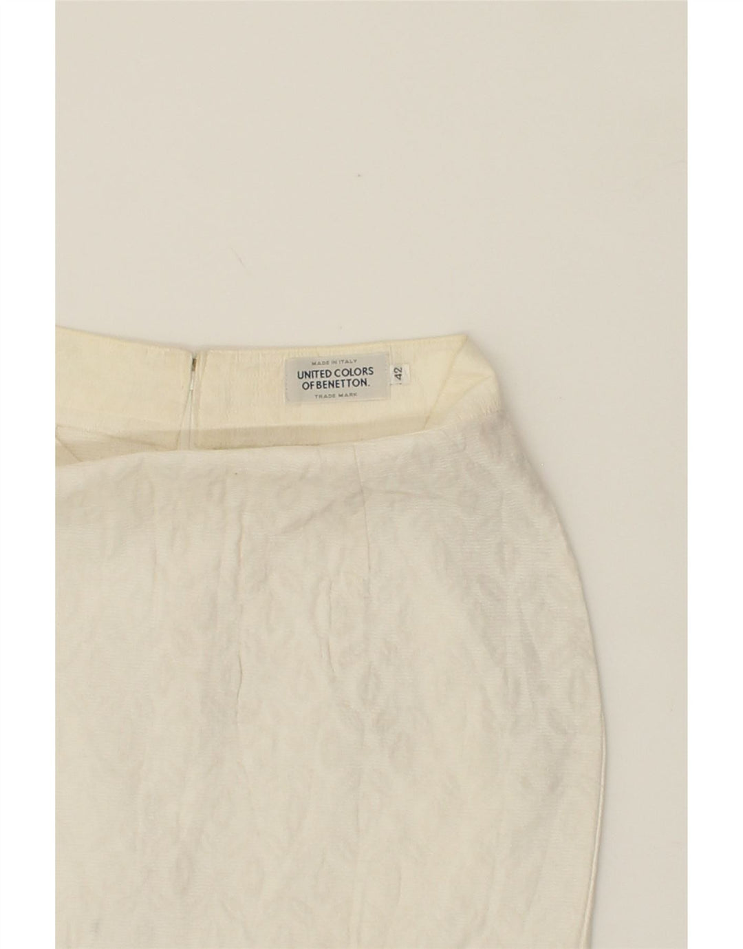 BENETTON Womens Pencil Skirt IT 42 Medium W28  White Cotton Vintage Benetton and Second-Hand Benetton from Messina Hembry 