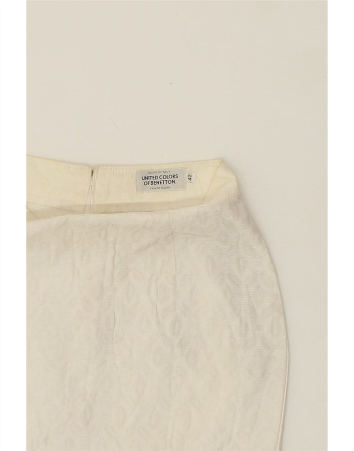 BENETTON Womens Pencil Skirt IT 42 Medium W28  White Cotton Vintage Benetton and Second-Hand Benetton from Messina Hembry 
