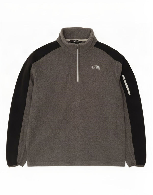 The North Face Mens Zip Neck Fleece Jumper Medium Grey Colourblock