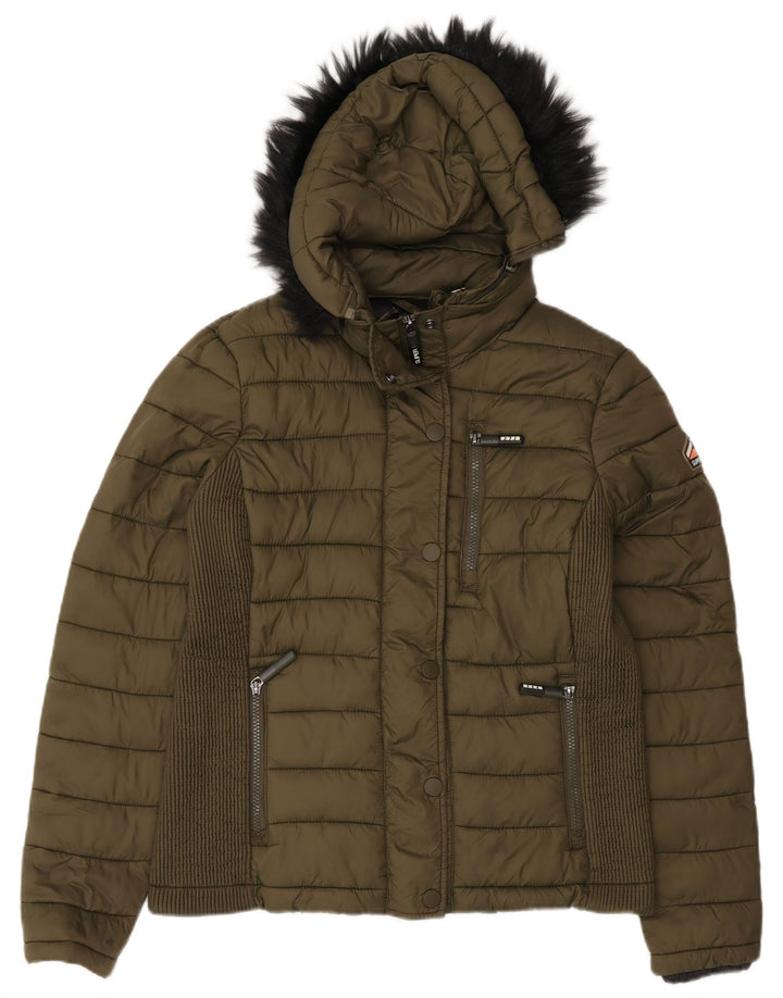 Superdry Polstret hættejakke til kvinder UK 14 Stor grøn nylon