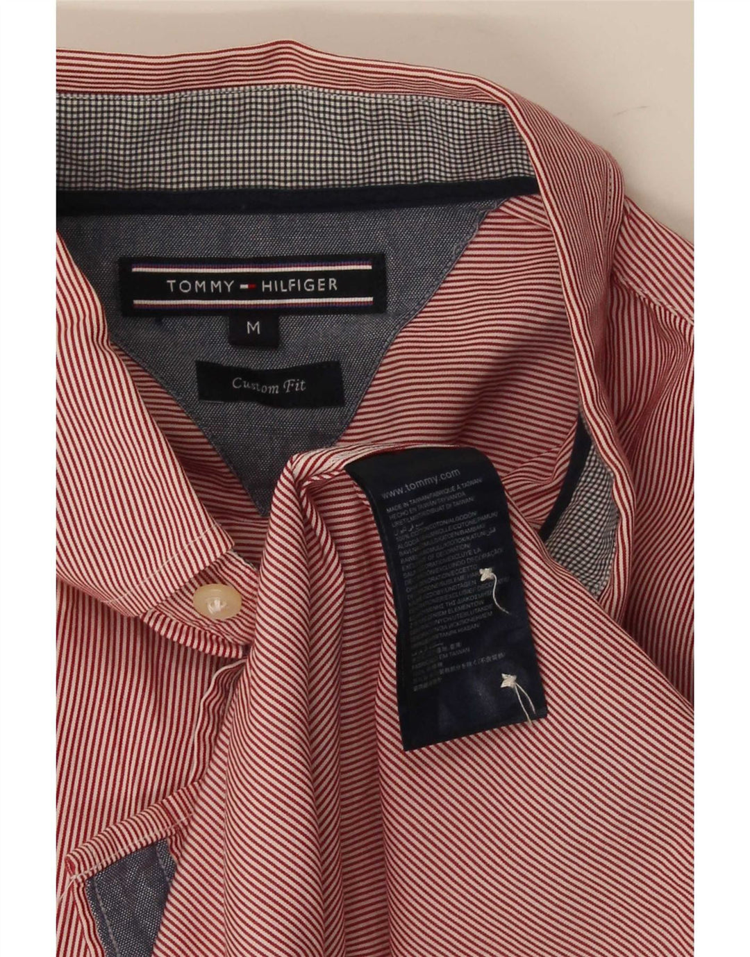 Tommy Hilfiger Herre Custom Fit skjorte Medium rød nålestribet bomuld