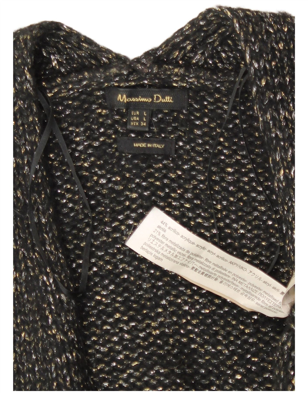Massimo Dutti Dame Longline Cardigan Sweater UK 16 Large Black Flecked