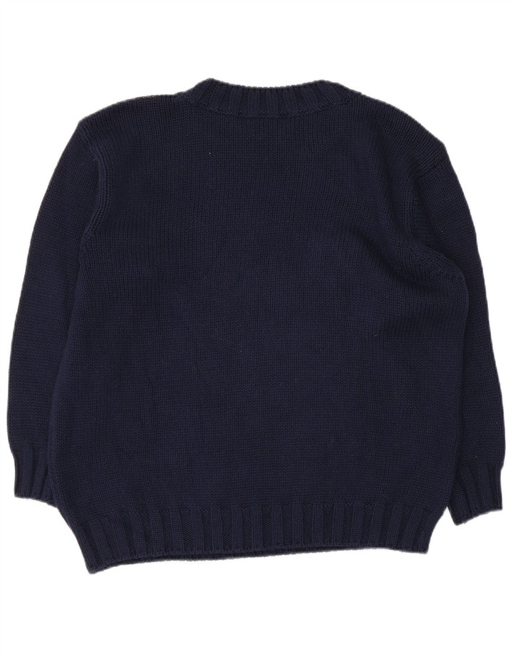Benetton Dame Crew Neck Jumper Sweater IT 42 Medium Navy Blue Floral