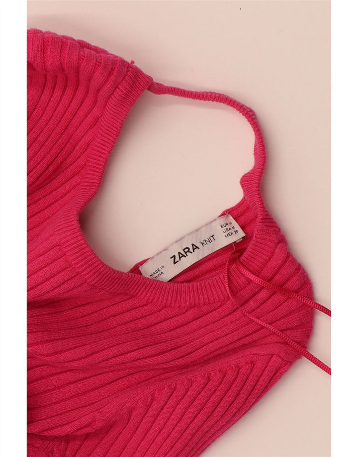 ZARA Womens Crop Boat Neck Jumper Sweater UK 12 Medium Pink