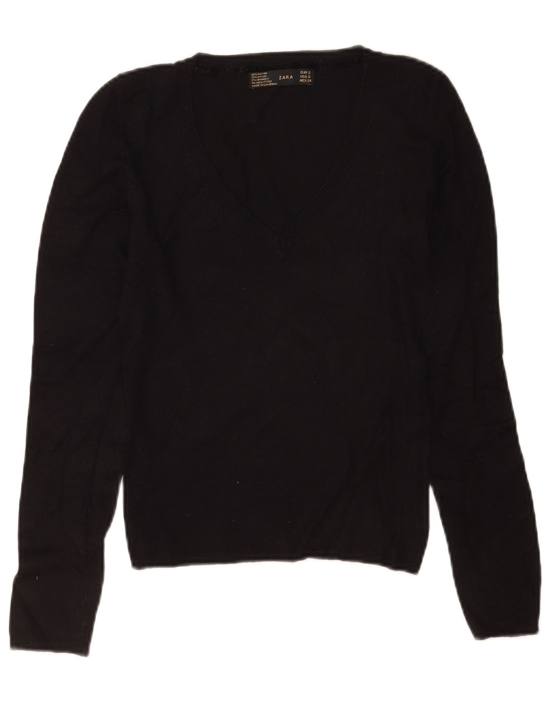 Zara Dame V-hals sweater UK 8 Small Black Rayon