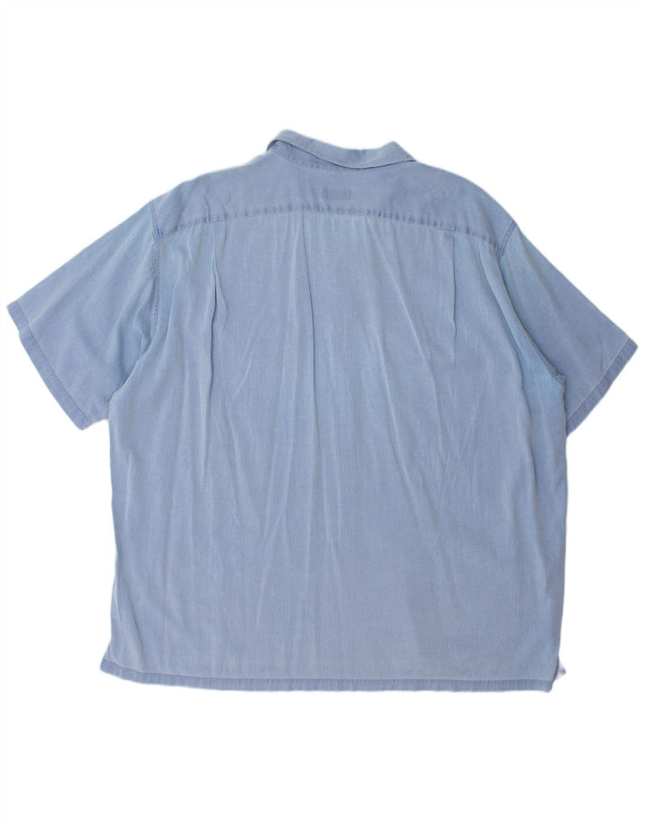 LACOSTE Kortærmet Herreskjorte Størrelse 45 XL Blå nålestribet bomuld