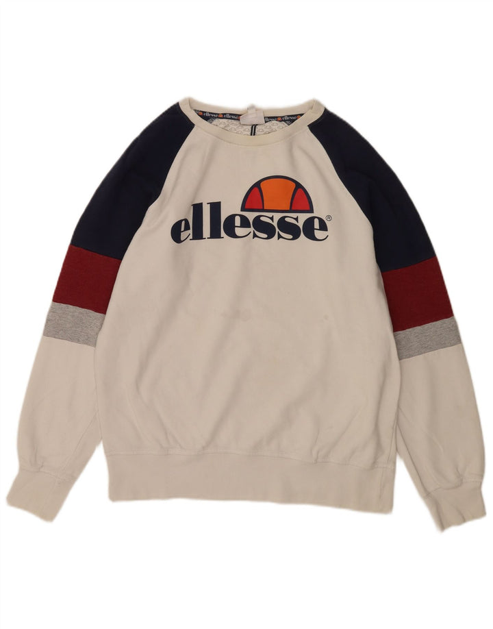 Ellesse Herre Grafisk Sweatshirt Jumper Lille Hvid Colourblock Bomuld