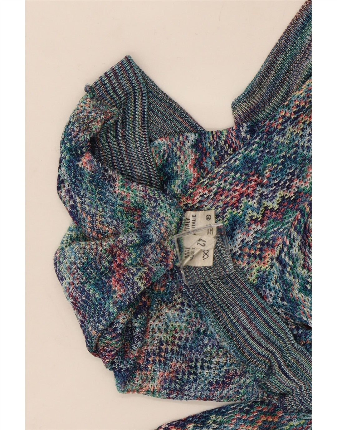 Vintage Dame Top Langærmet IT 42 Medium Flerfarvet Chevron Viscose