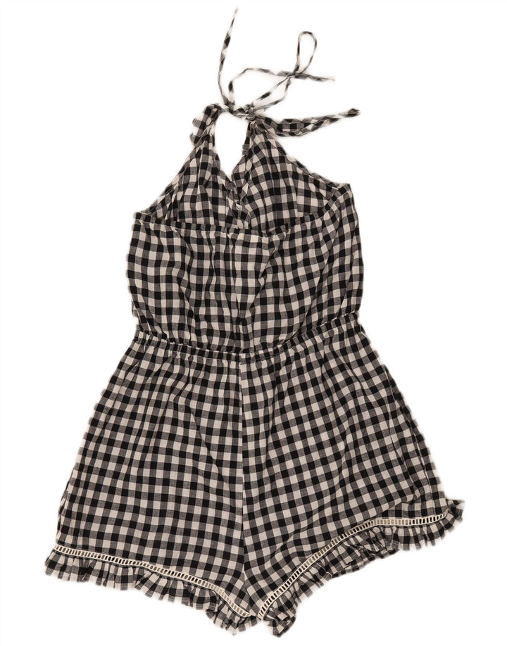 LIPSY Womens Halter Ruffle Playsuit UK 12 Medium  Black Check Cotton