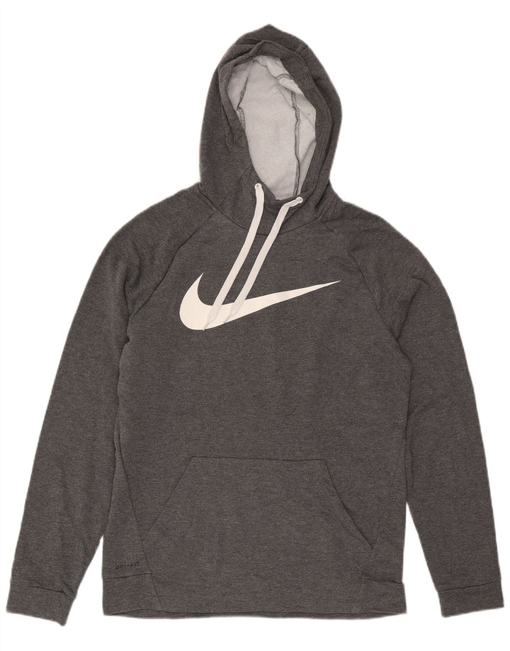 Nike Graphic Hoodie Jumper UK 14 Medium Grey Flecked Polyester