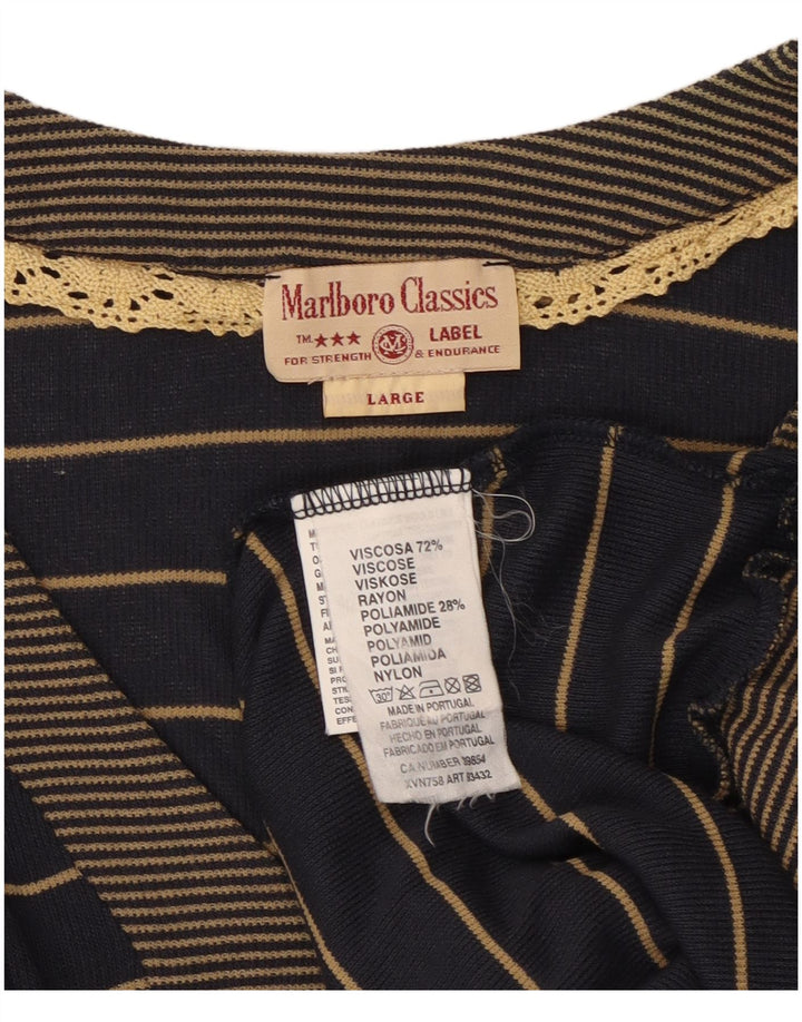 Marlboro Classics Dame Longline Bluse Top UK 16 Large Navy Blue Striped