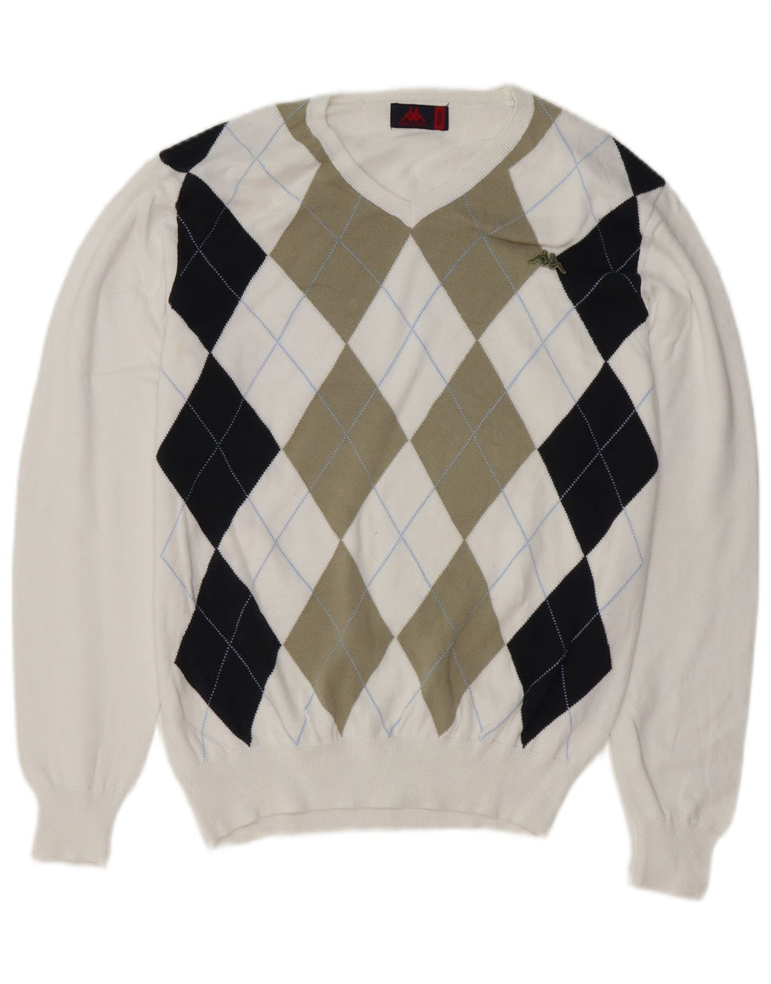 Kappa Dame V-hals sweater UK 14 Medium White Argyle/Diamond Bomuld