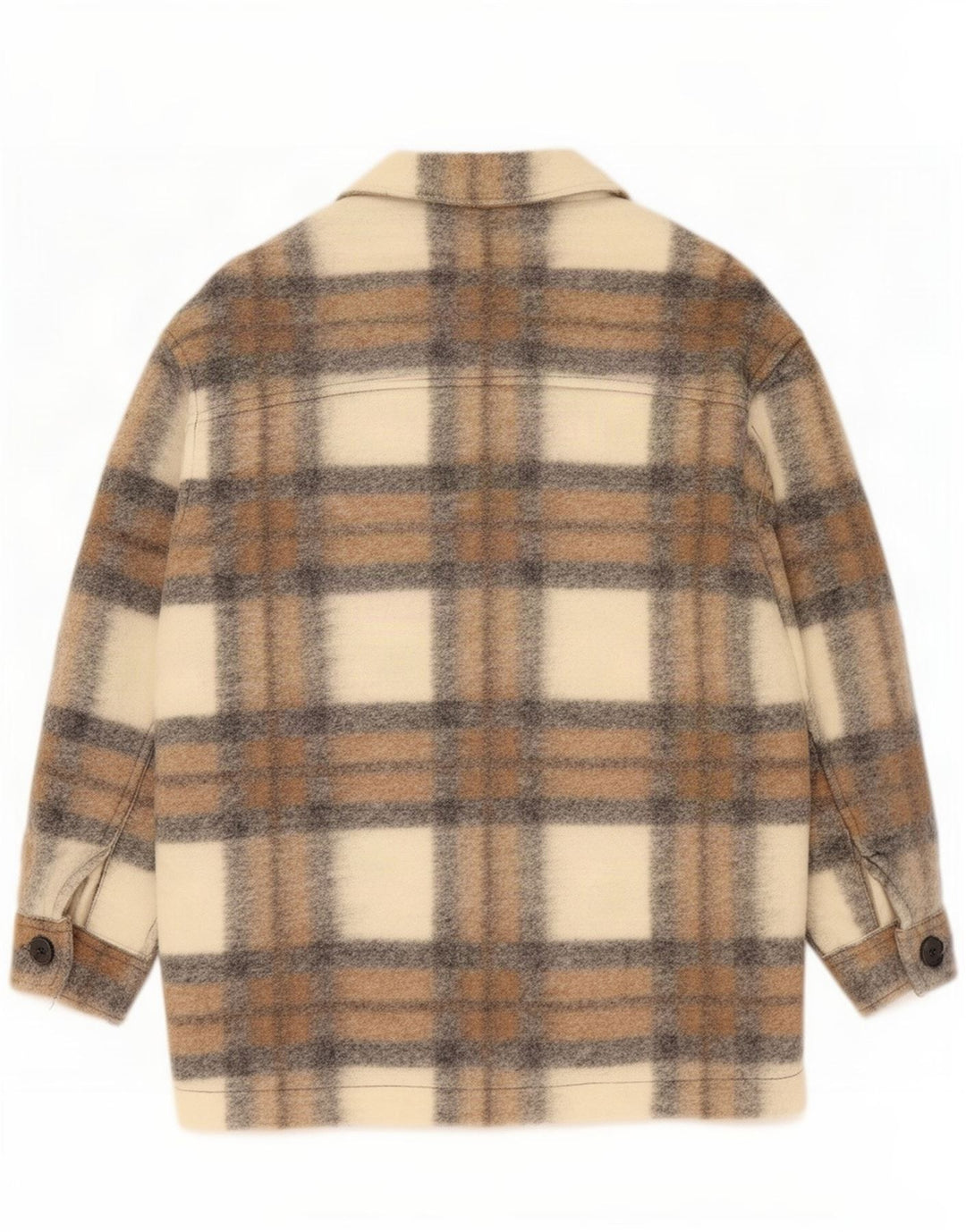 Zara Kvinder Oversized Utility Jacket UK 14 Medium Beige Plaid Polyester