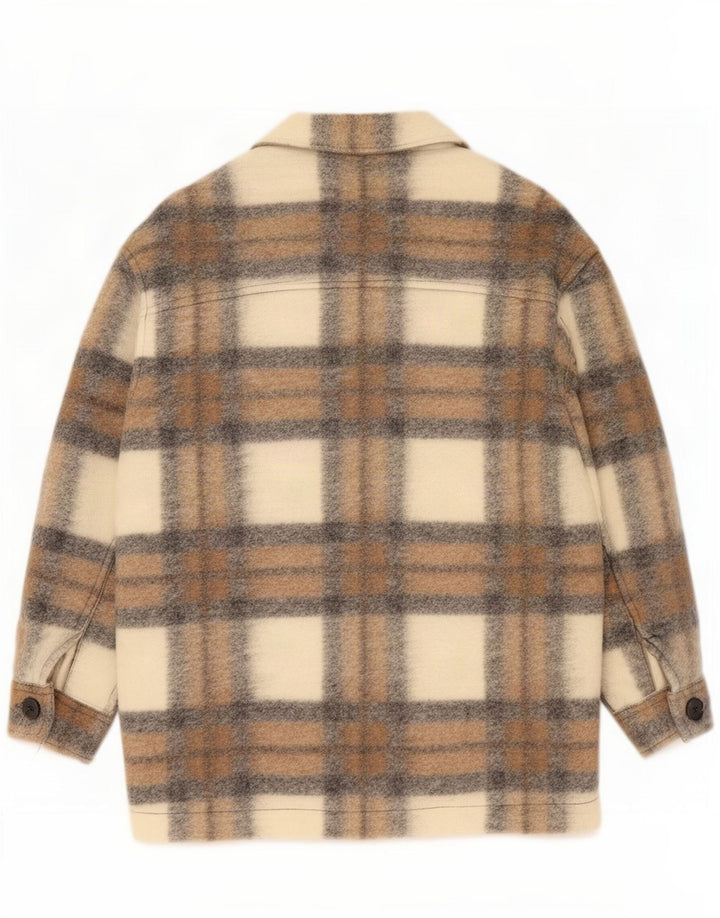 Zara Kvinder Oversized Utility Jacket UK 14 Medium Beige Plaid Polyester