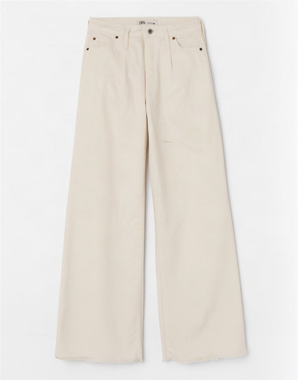 Zara Dame Jeans med brede ben EU 34 2XS W24 L31 Hvid Bomuld