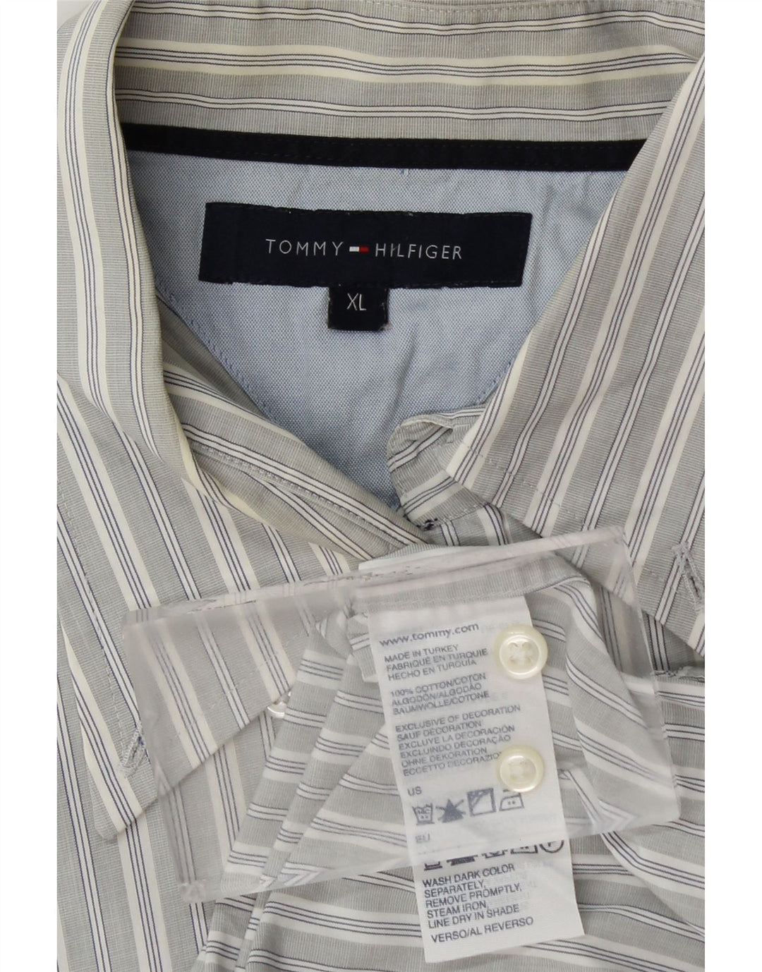 TOMMY HILFIGER Herreskjorte XL Gråstribet bomuld