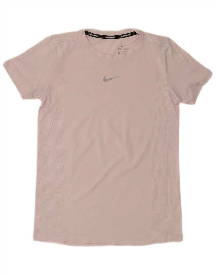 NIKE Dame Dri Fit T-Shirt Top UK 12 Medium Pink Nylon