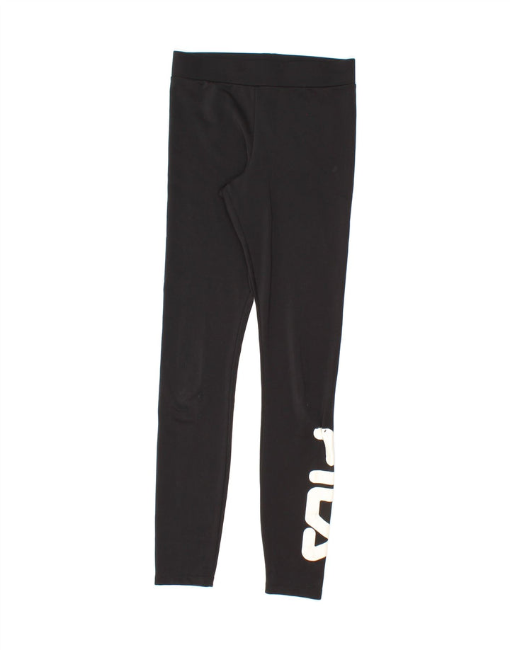 FILA Womens Graphic Leggings UK 8 Small Black Vintage Fila and Second-Hand Fila from Messina Hembry 