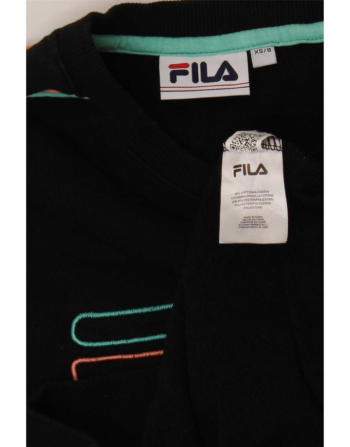 Fila Dame Grafisk Sweatshirt Jumper UK 8 Lille sort bomuld