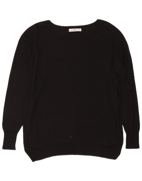 Zara Dame Oversized Boat Neck Jumper Sweater UK 10 Small Black Viscose