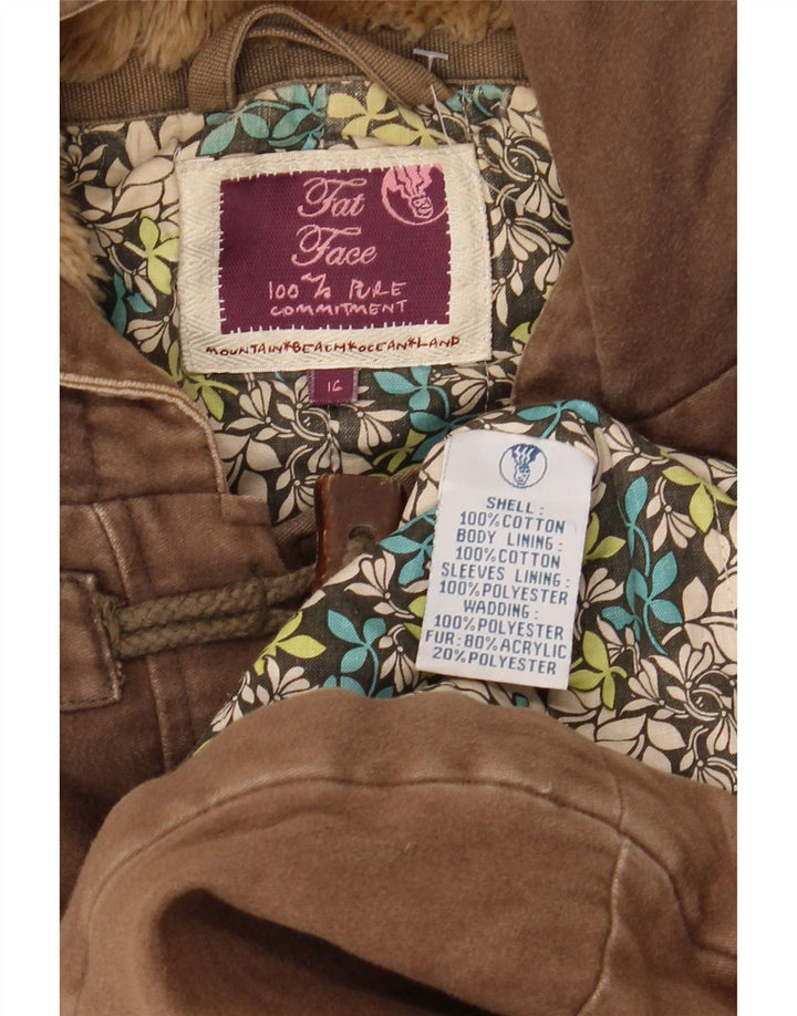 Fat Face Dame Oversized Hætte Duffle Jacket UK 16 Stor brun bomuld