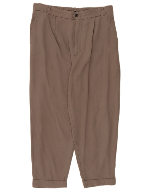 Zara Womens High Waist Crop Chino Bukser Large W30 L23 Beige Lyocell