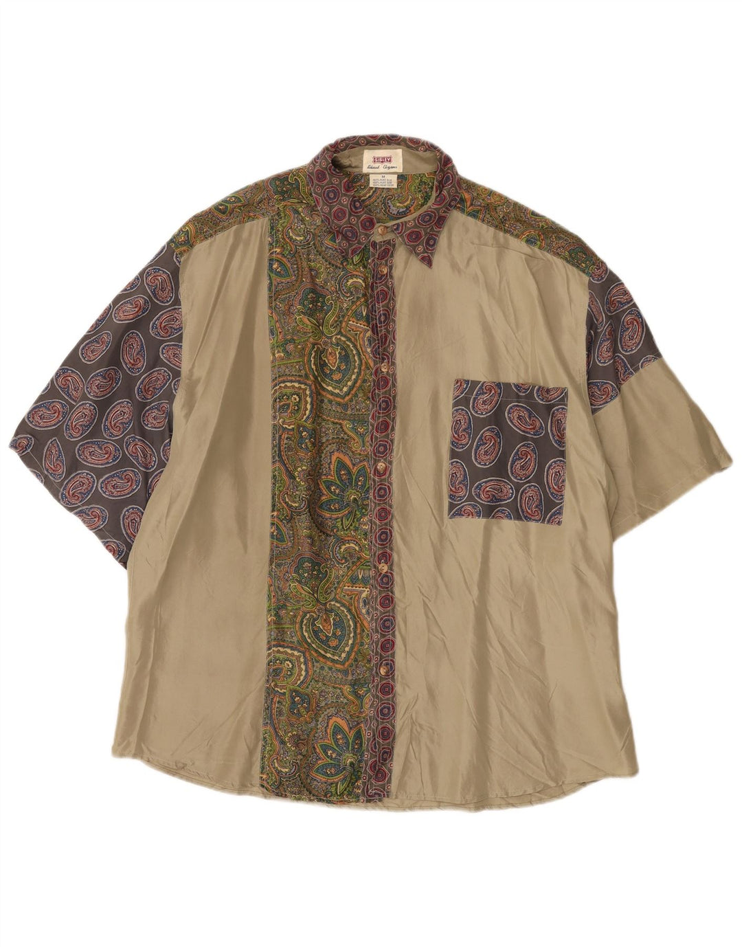 Sisley Kortærmet Herreskjorte Medium Beige Paisley Silk