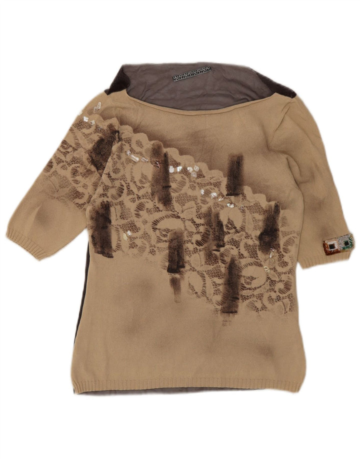 Liu Jo Dame See Through Bluse Top UK 12 Medium Beige Colourblock