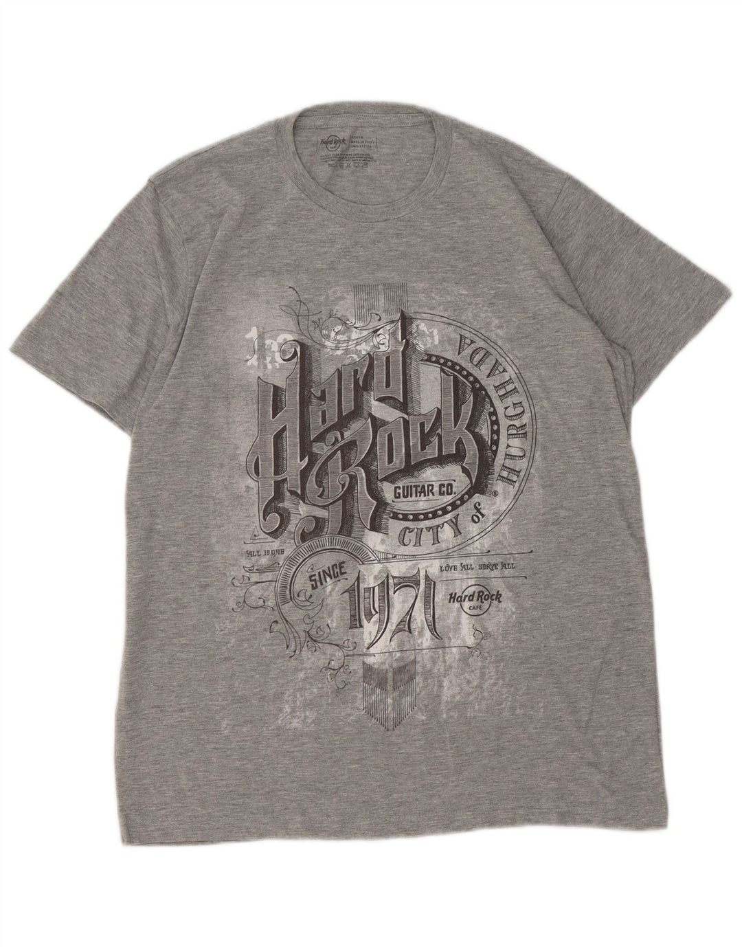 HARD ROCK CAFE Mens Hurghada Graphic T-Shirt Top Medium Grey Cotton
