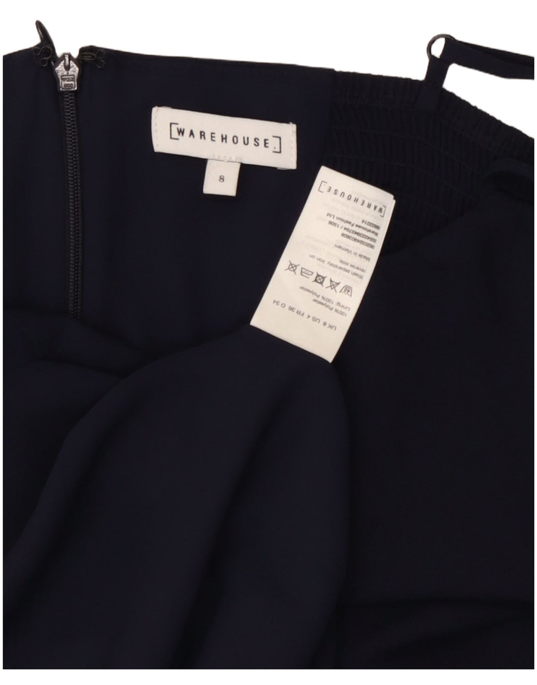 WAREHOUSE Dame Slip Dress UK 8 Small Navy Blue Polyester