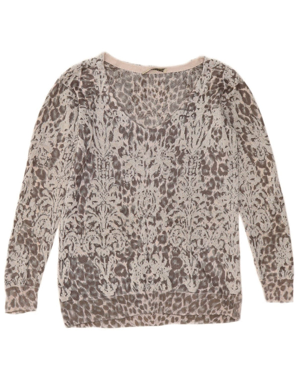 Oasis Dame V-hals sweater UK 14 Medium Grey Animal Print Viscose