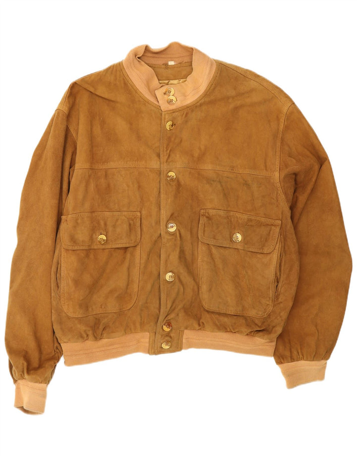 Vintage herre ruskind bomberjakke UK 42 XL beige læder