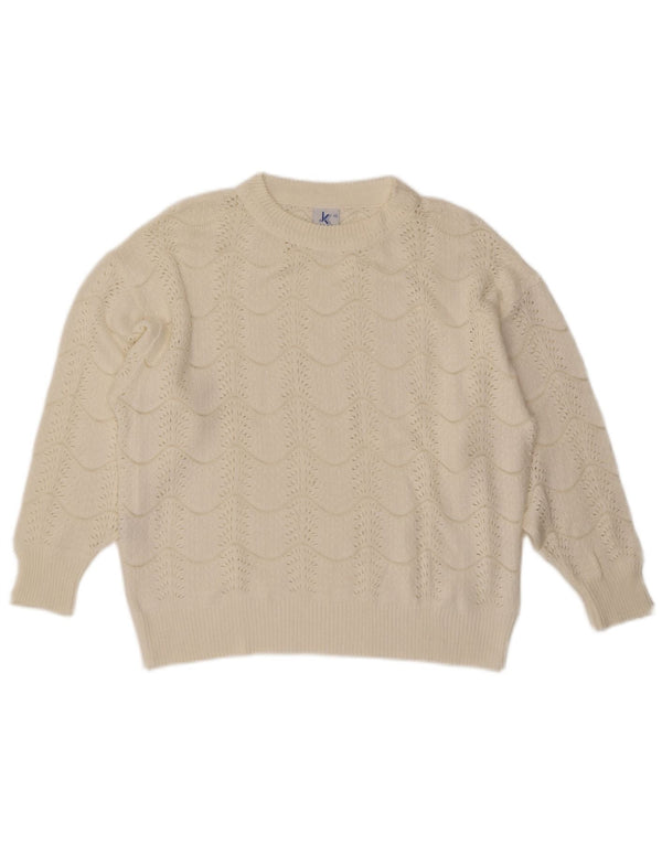 Vintage dame sweater med rund hals IT 46 Large Off White Chevron