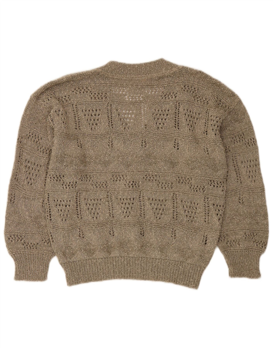 VINTAGE Womens Crop V-Neck Jumper Sweater UK 14 Medium Beige